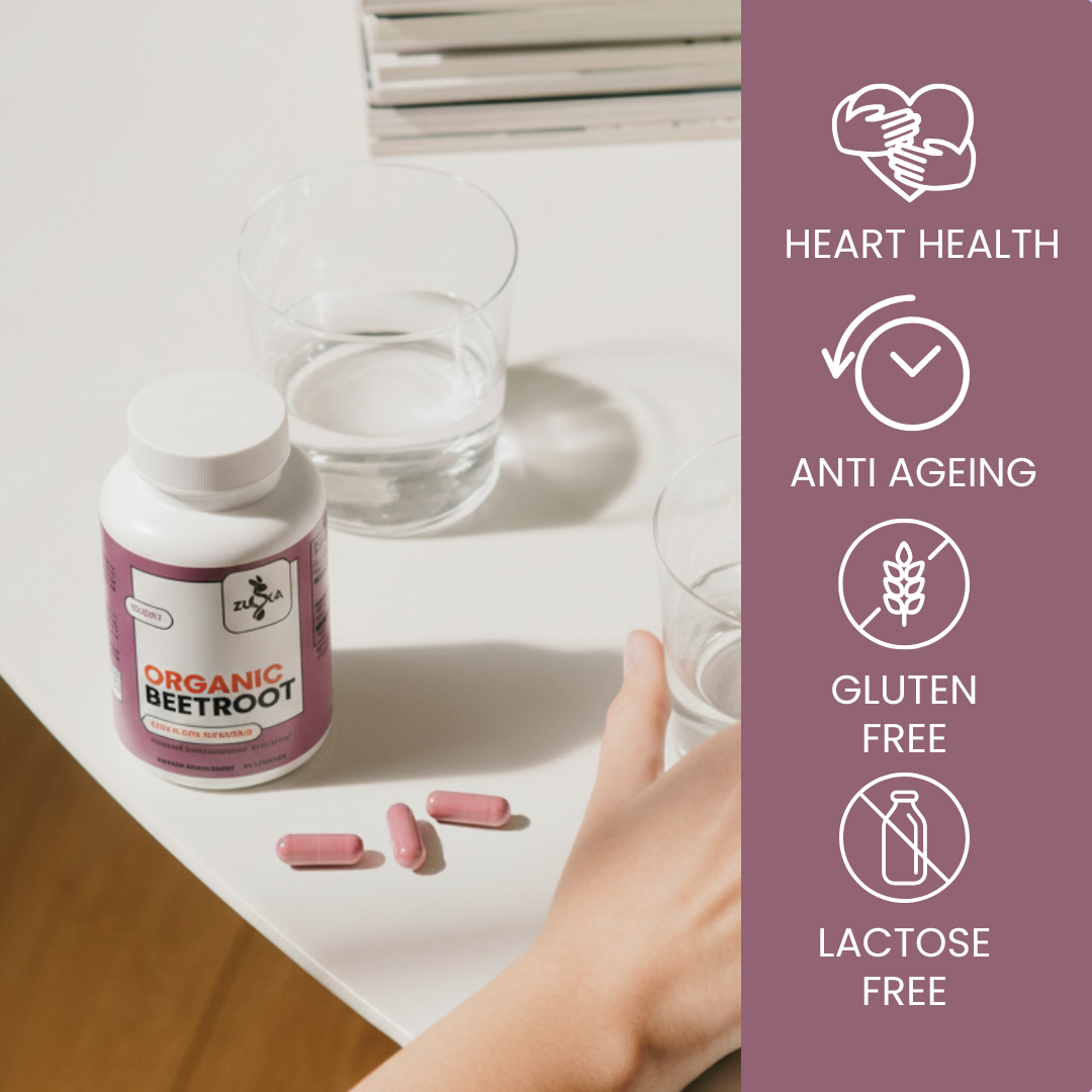ZUIKA Organic Beetroot supplement capsules - heart health, anti ageing, gluten free, lactose free benefits